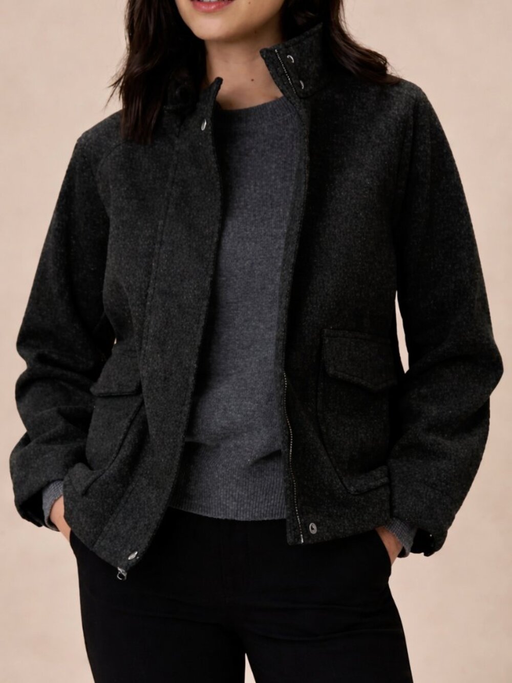 NWT Banana Republic Factory Dark Gray Full Zip Moto Jacket XS Petite
